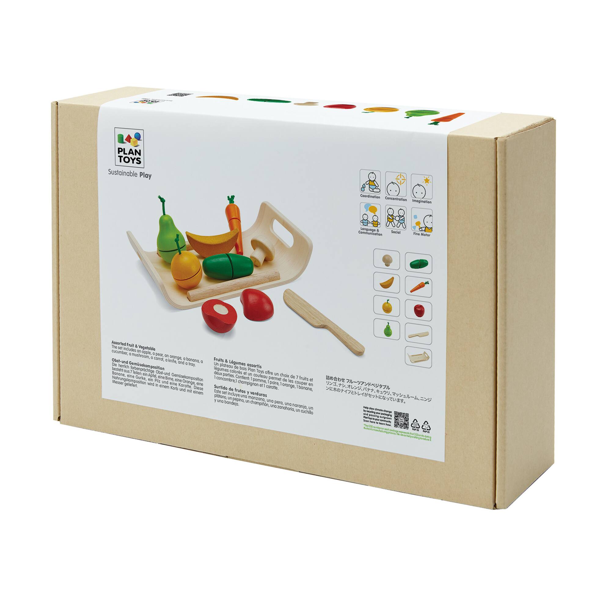 PlanToys Wooden Pretend Play Fruit & Vegetable Food Set